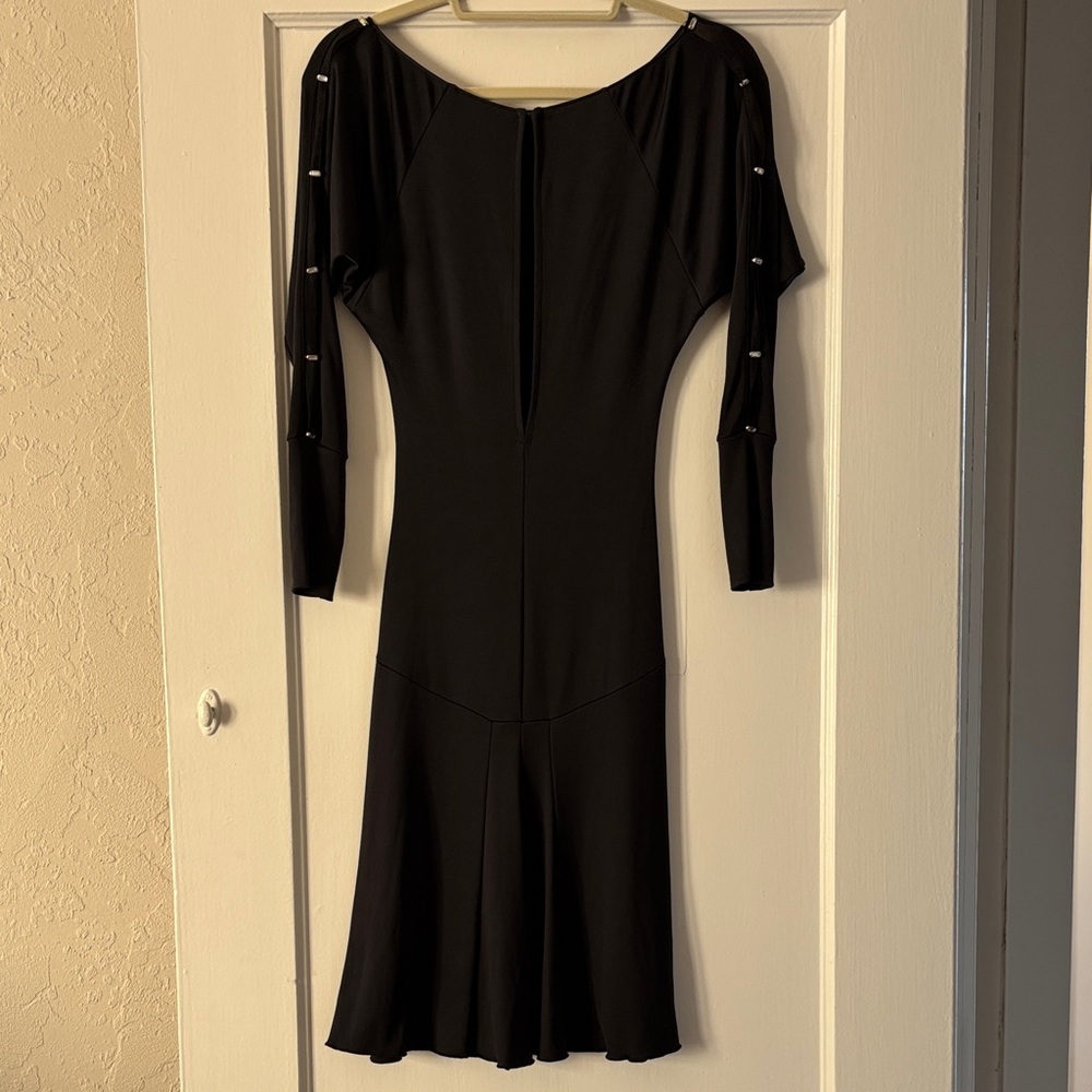 Blumarine‎ Black Long Sleeve Dress With Baguette Crystal Accent/Mesh Detail XS